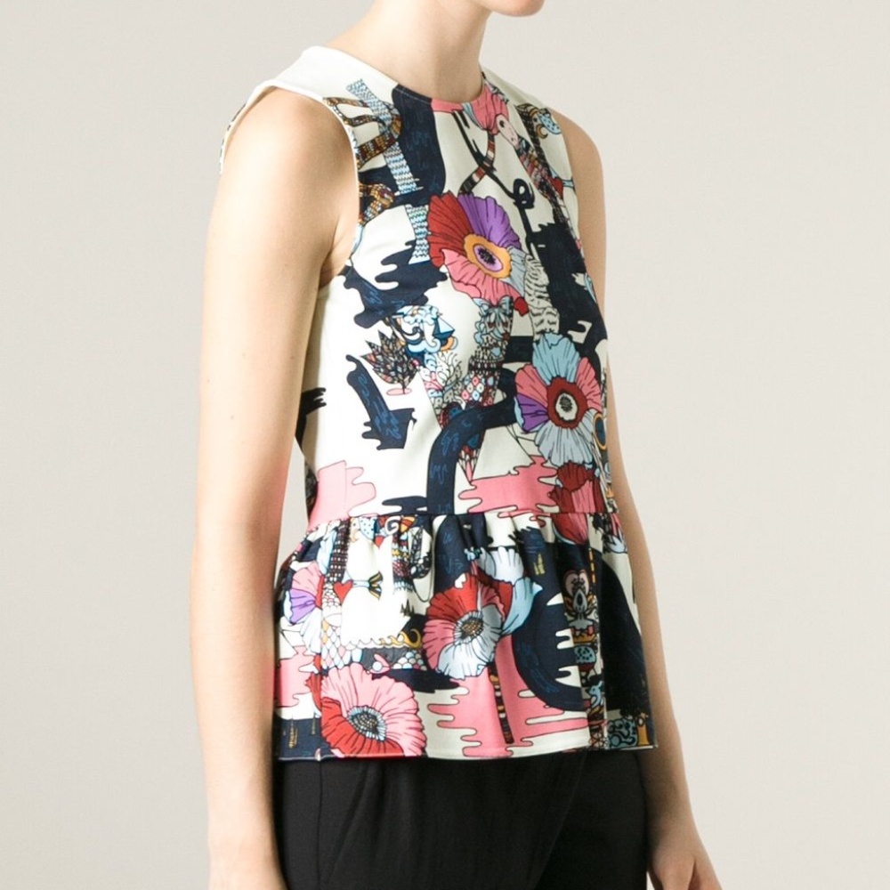 Mary Katranzou Peplum Poppies Tank Top